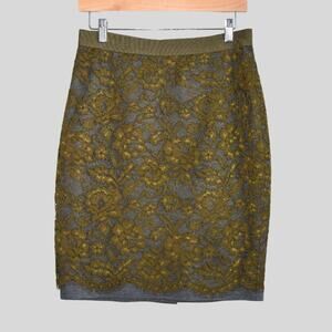 LOFT Olive Green Lace Pencil Skirt Size 6